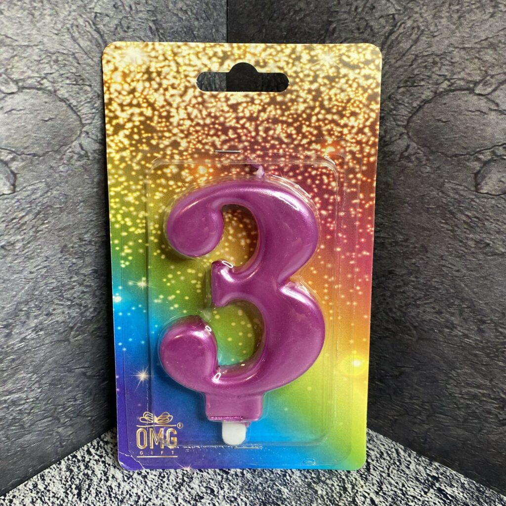 Свеча для торта 'Цифра 3', 8см, розовая