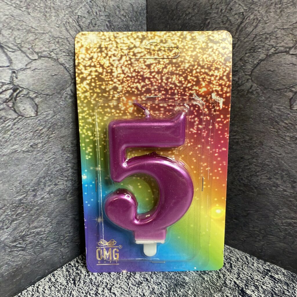 Свеча для торта 'Цифра 5', 8см, розовая