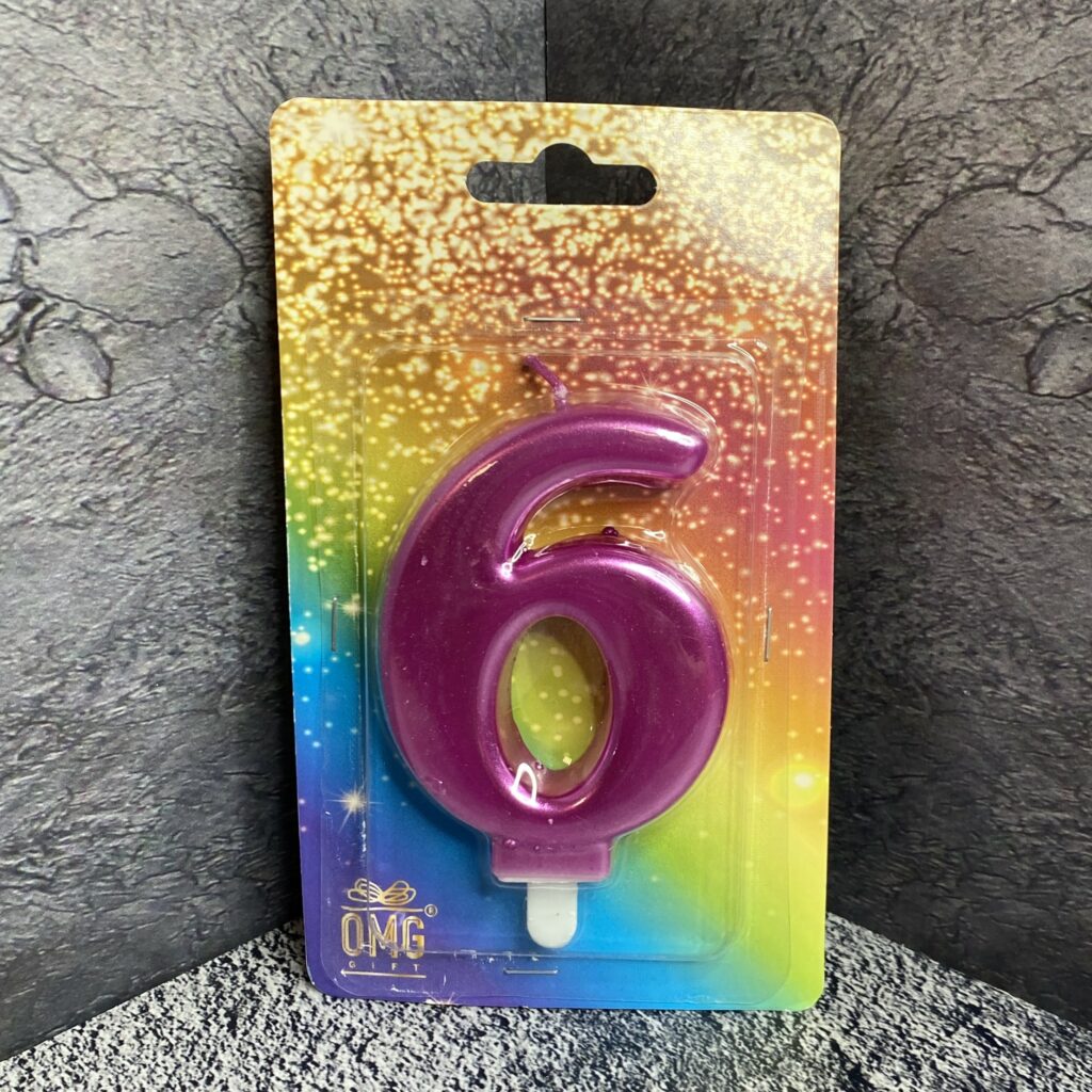 Свеча для торта 'Цифра 6', 8см, розовая