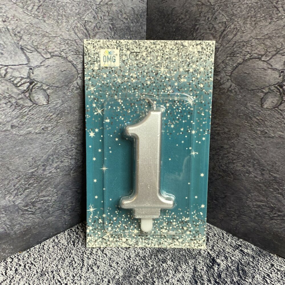 Свеча для торта 'Цифра 1', 8см, серебряная — изображение 1