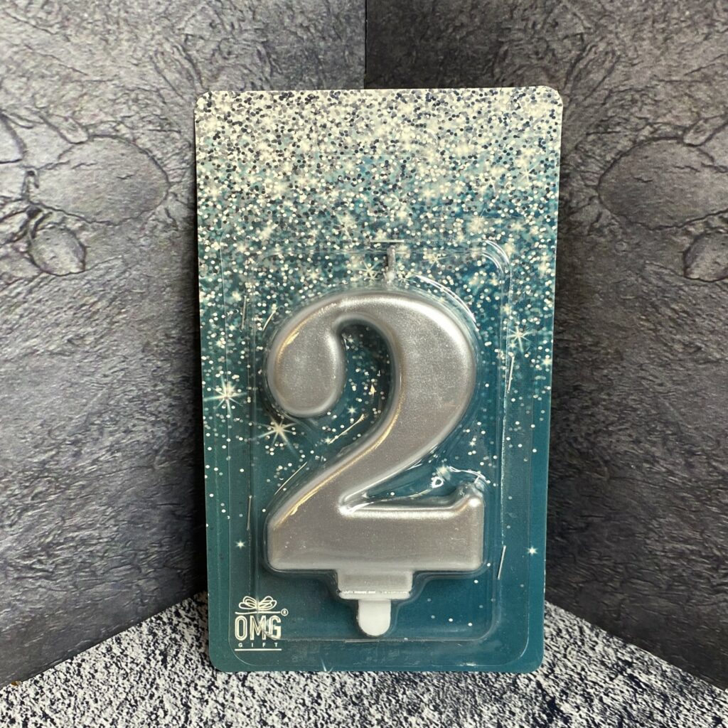 Свеча для торта 'Цифра 2', 8см, серебряная