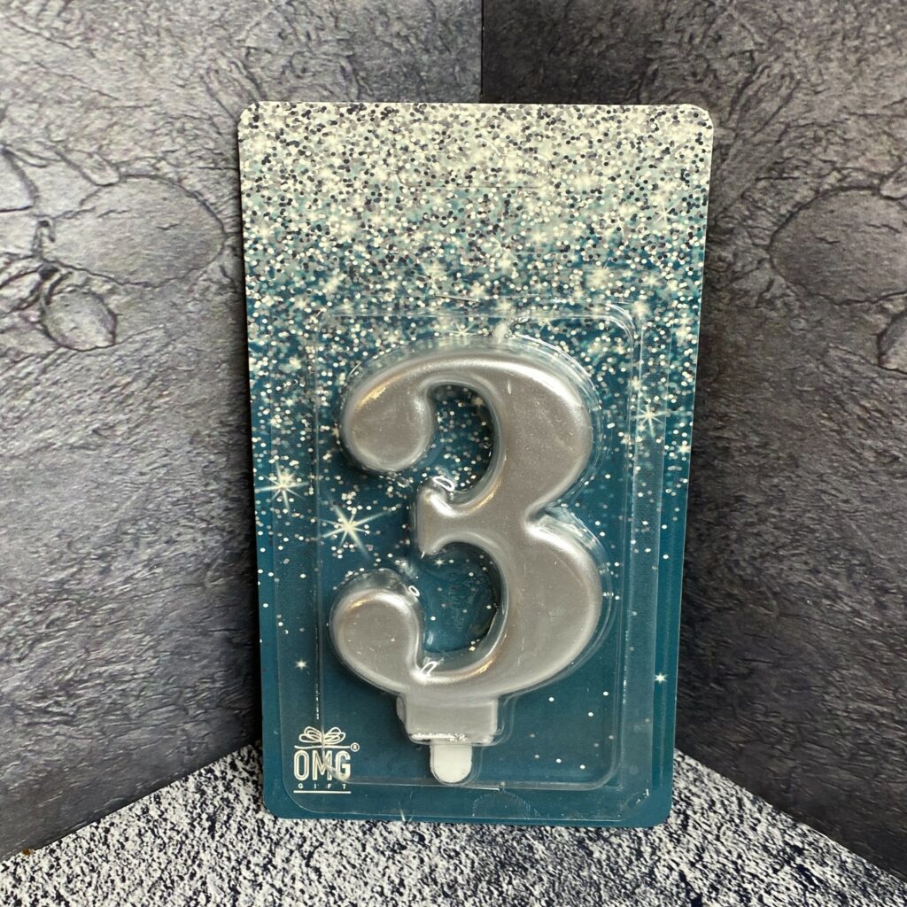 Свеча для торта 'Цифра 3', 8см, серебряная