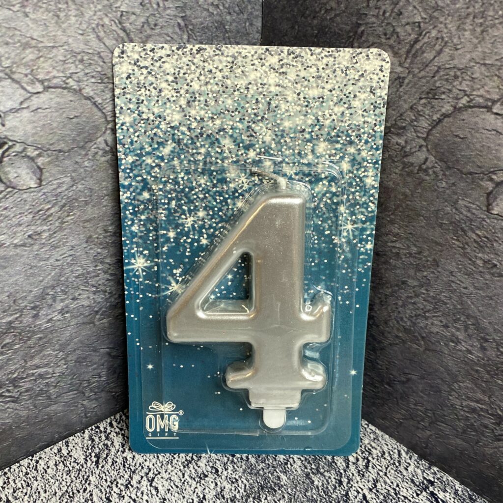 Свеча для торта 'Цифра 4', 8см, серебряная