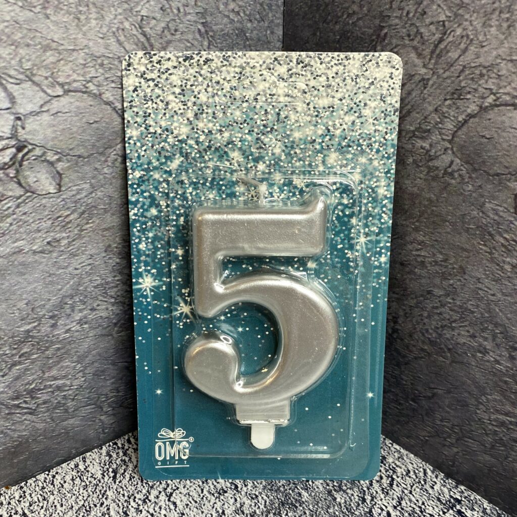 Свеча для торта 'Цифра 5', 8см, серебряная