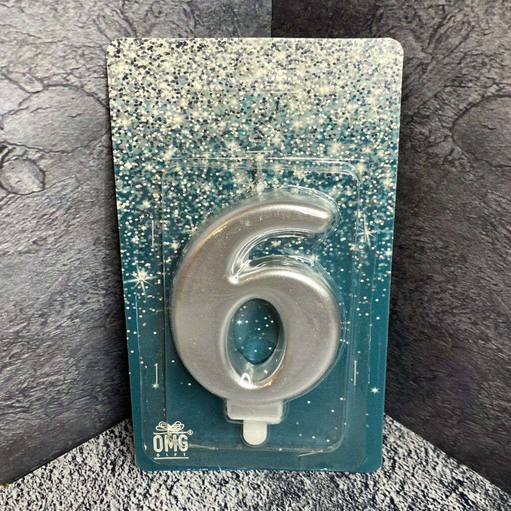 Свеча для торта 'Цифра 6', 8см, серебряная