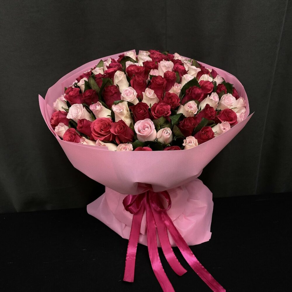 101 роза разноцветная Кения, 50см — изображение 2